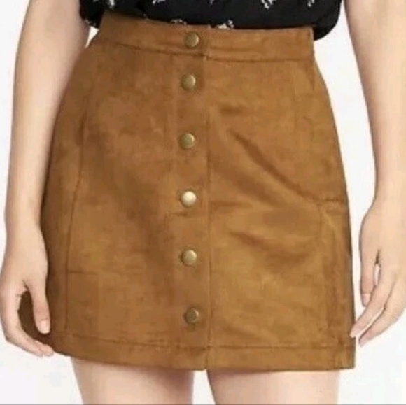 Old Navy Skirt Women’s Caramel Brown Faux Suede Button Front A Line Mini SZ 12 - Picture 4 of 4